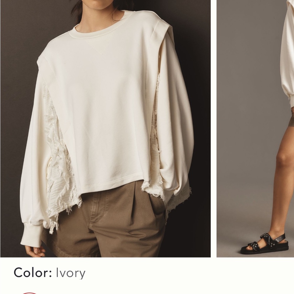 Anthropologie Ivory Women's Distressed Side-Slit Sweatshirt